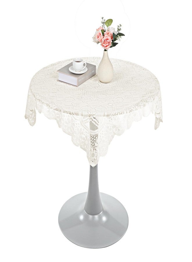 Josojoou Beige Lace Tablecloth 36 x 36Inch Small Square Tablecloth Vintage Crochet Tableclothes for Outdoor Tea Party Reception Dinner Home Decor - Image 1