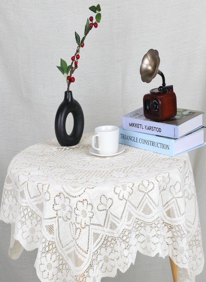 Josojoou Beige Lace Tablecloth 36 x 36Inch Small Square Tablecloth Vintage Crochet Tableclothes for Outdoor Tea Party Reception Dinner Home Decor - Image 5