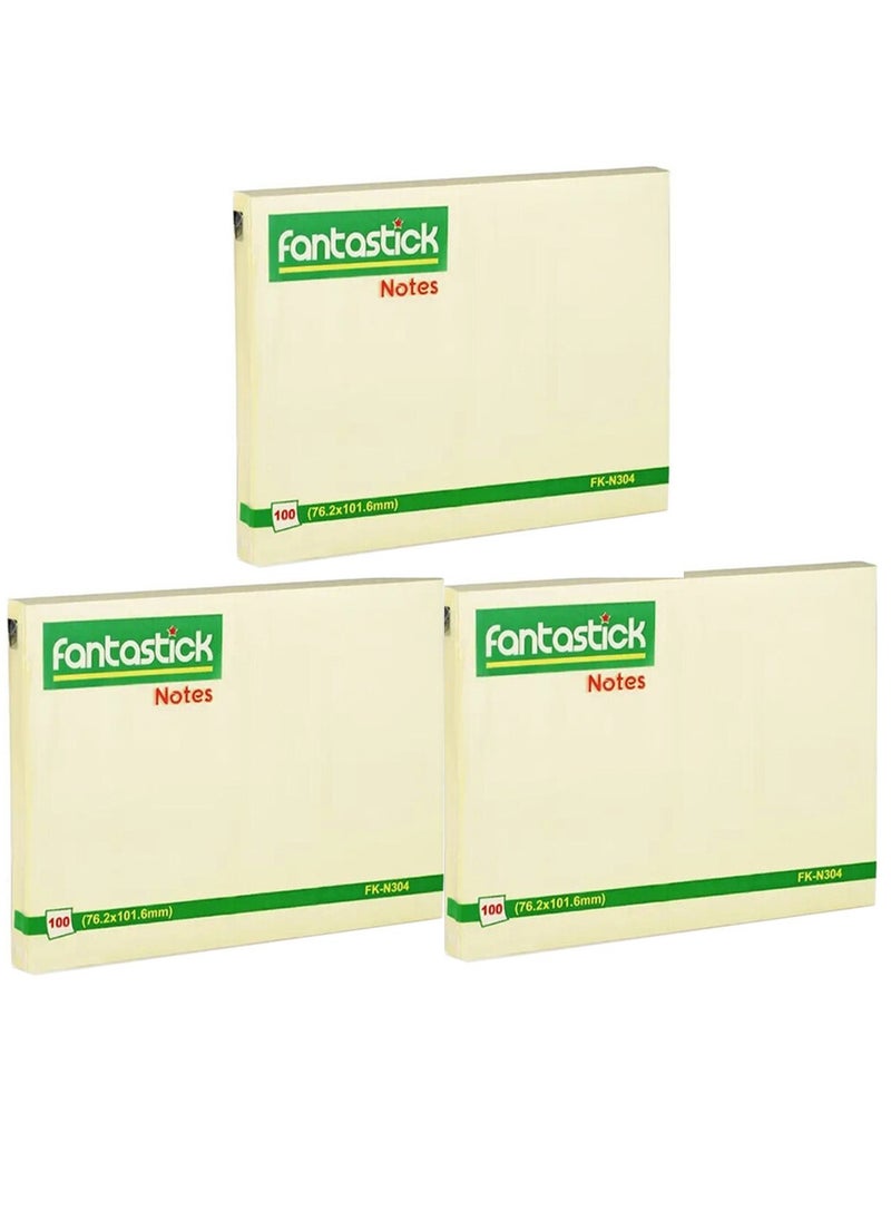 Fantastick 3-Piece Sticky Notes 3x4 Inch Size Yellow  - Image 1