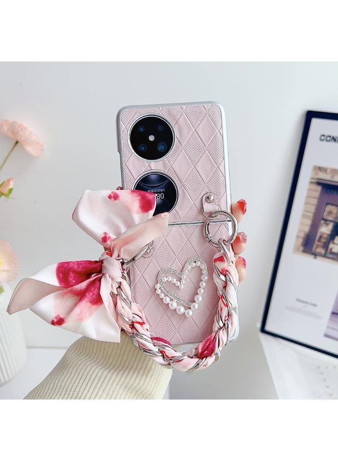S-TOP Case For Huawei Pocket 2 Rhombus Leather Texture Heart-shaped Scarf Bracelet Shockproof Phone Case - Image 2