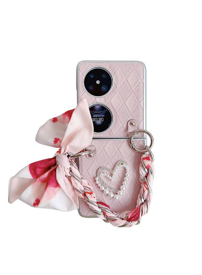 S-TOP Case For Huawei Pocket 2 Rhombus Leather Texture Heart-shaped Scarf Bracelet Shockproof Phone Case - Image 1