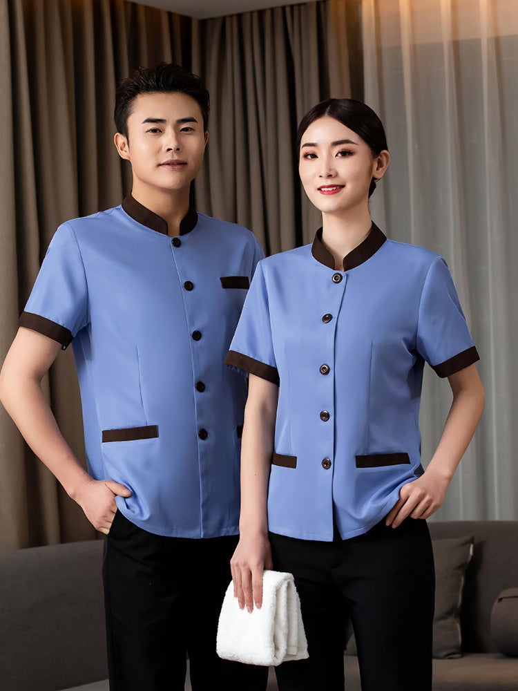 Cleaning Work Clothes Summer Property Cleaning Clothes Short Sleeve suit Hotel Cleaner Auntie Cleaner Work Clothes Female men's blue  - Image 1