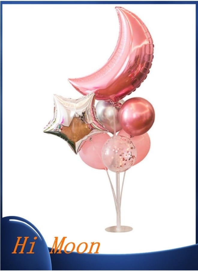 Hi Moon 1 Set Pink Aluminum Foil Balloons Wedding Decor Party Balloons Decorative Balloon Moon Star Shape - Image 1