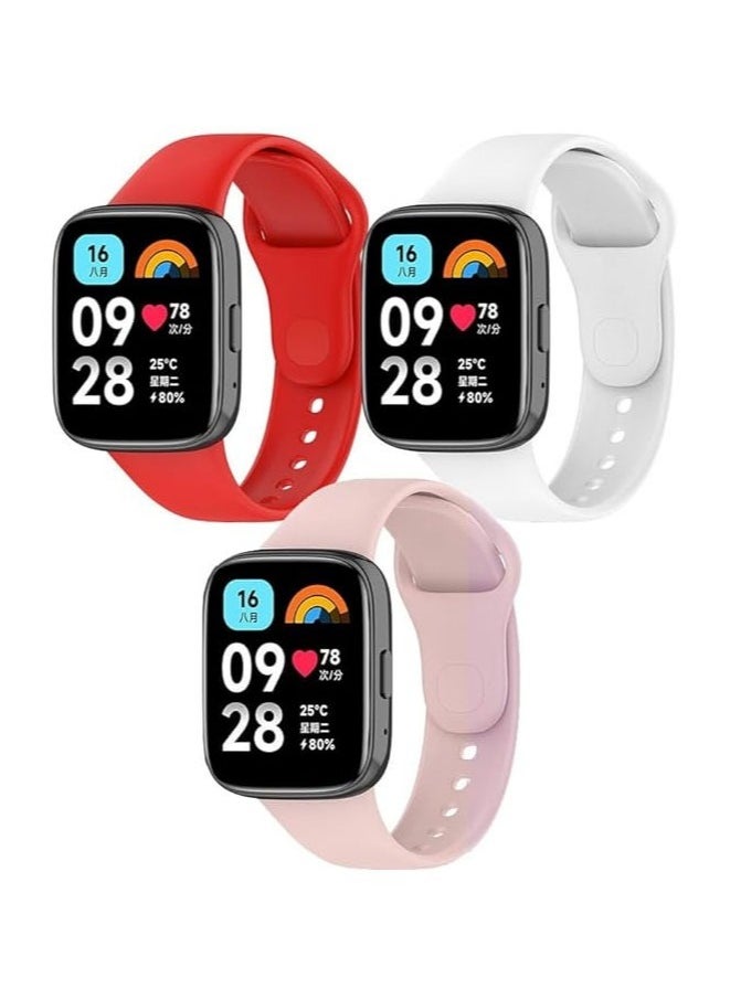 Generic 3 Piece Silicone Straps Compatible with Redmi Watch 3 Active/Redmi watch 3 lite(red/white/pink)  - Image 1