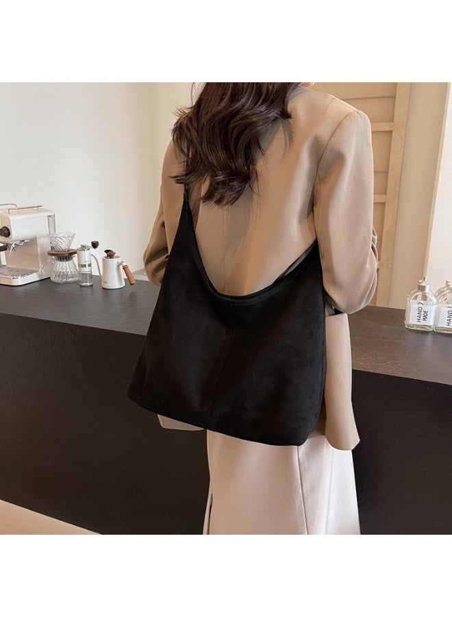 Women's Black Suede Hobo Tote Shoulder Bag with Adjustable Strap, Large Capacity - Image 3