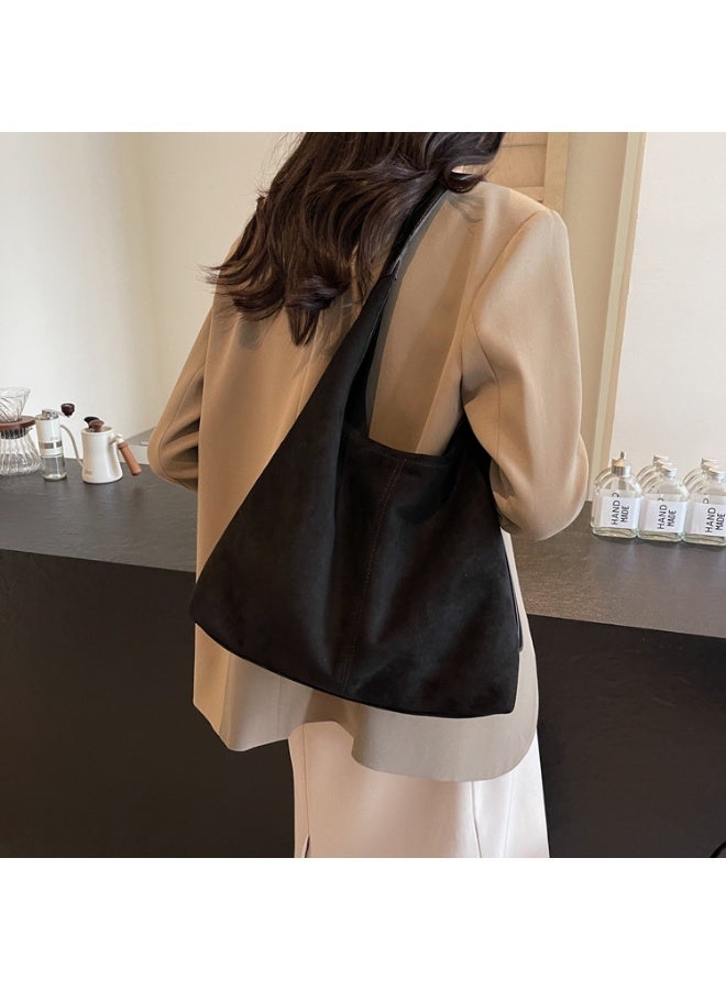 Women's Black Suede Hobo Tote Shoulder Bag with Adjustable Strap, Large Capacity - Image 2
