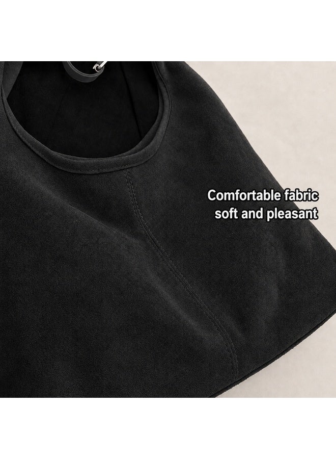 Women's Black Suede Hobo Tote Shoulder Bag with Adjustable Strap, Large Capacity - Image 4