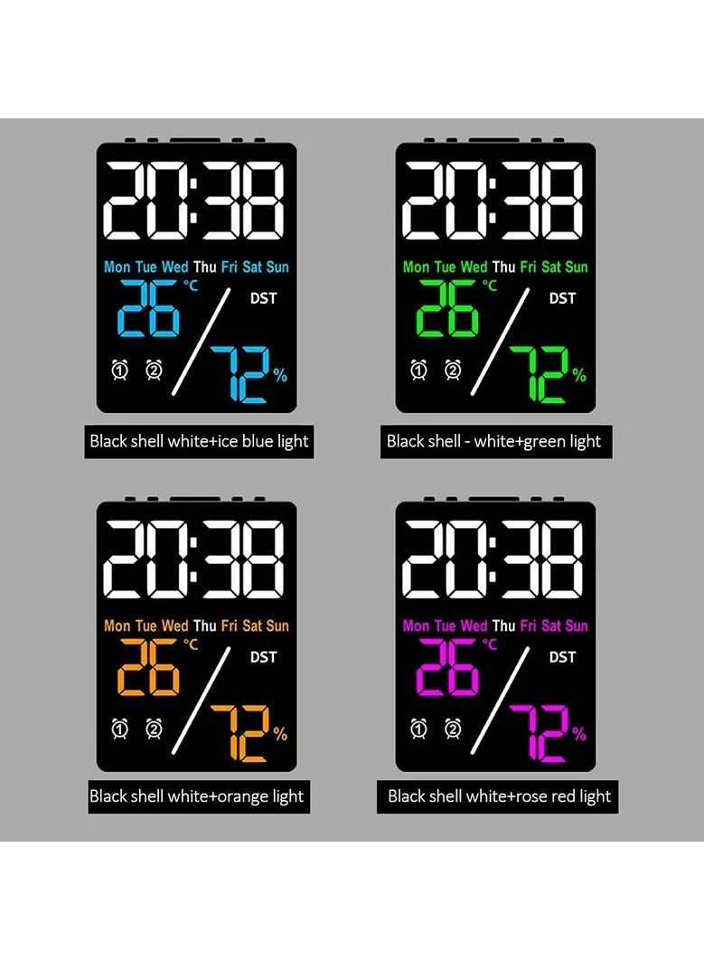 Alarm Clock, Multifunction LED Clock, Thermometer, Hygrometer, Color Conspicuous Display, Digital Clock, Alternating Time and Date Display, Double Alarm, Calendar, Tabletop, Table Clock, 2-Way