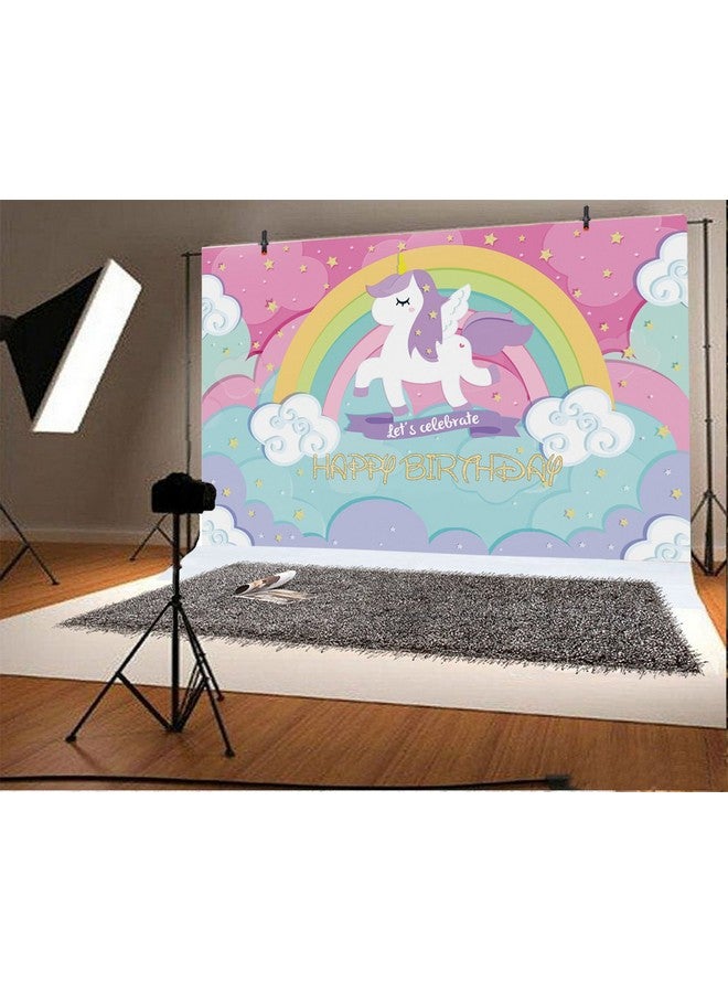 AOFOTO 5X3Ft Cute Unicorn Backdrop Happy Birthday Photography Background Cartoon Sweet Rainbow Clouds Stars Girl Party Decoration Banner Photo Studio Props Newborn Infant Kid Baby Vinyl Wallpaper - Image 2