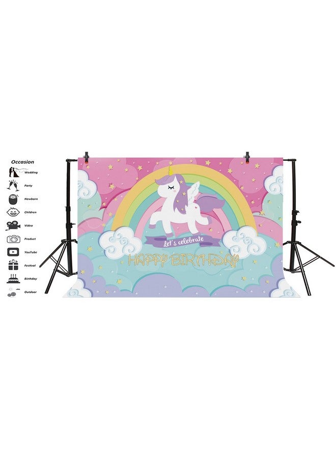 AOFOTO 5X3Ft Cute Unicorn Backdrop Happy Birthday Photography Background Cartoon Sweet Rainbow Clouds Stars Girl Party Decoration Banner Photo Studio Props Newborn Infant Kid Baby Vinyl Wallpaper - Image 3
