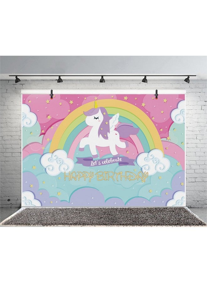 AOFOTO 5X3Ft Cute Unicorn Backdrop Happy Birthday Photography Background Cartoon Sweet Rainbow Clouds Stars Girl Party Decoration Banner Photo Studio Props Newborn Infant Kid Baby Vinyl Wallpaper - Image 4