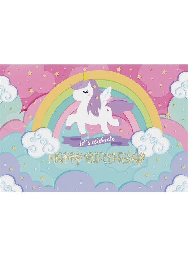 AOFOTO 5X3Ft Cute Unicorn Backdrop Happy Birthday Photography Background Cartoon Sweet Rainbow Clouds Stars Girl Party Decoration Banner Photo Studio Props Newborn Infant Kid Baby Vinyl Wallpaper - Image 1