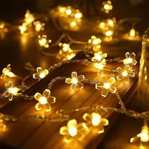 KHIZAR Led Fairy Light Strings Crystal Cherry Blossom Garland Indoor Decorative Flowers Lantern Festivel Decoration Lights Silicone Flower (Warm White) - Image 2