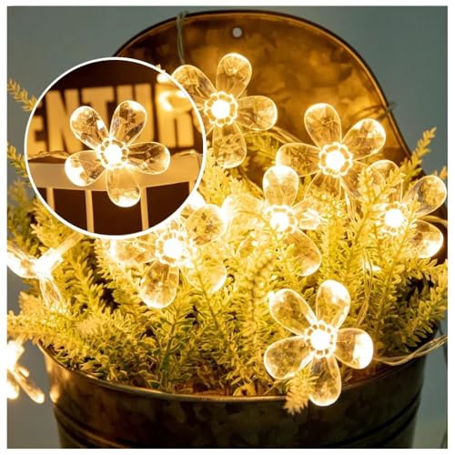 KHIZAR Led Fairy Light Strings Crystal Cherry Blossom Garland Indoor Decorative Flowers Lantern Festivel Decoration Lights Silicone Flower (Warm White) - Image 1