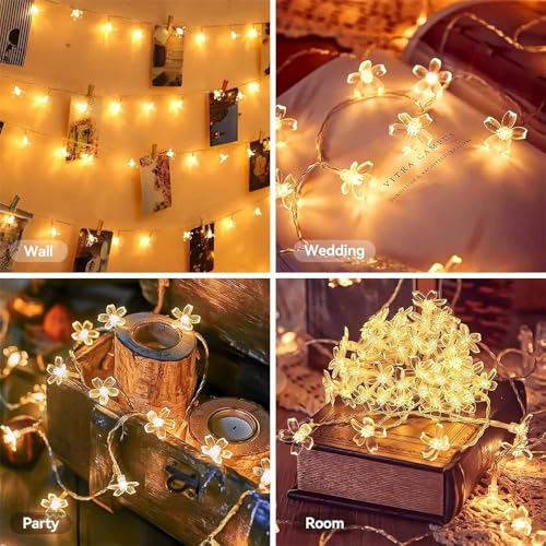 KHIZAR Led Fairy Light Strings Crystal Cherry Blossom Garland Indoor Decorative Flowers Lantern Festivel Decoration Lights Silicone Flower (Warm White) - Image 3