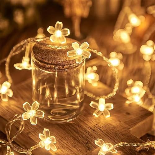 KHIZAR Led Fairy Light Strings Crystal Cherry Blossom Garland Indoor Decorative Flowers Lantern Festivel Decoration Lights Silicone Flower (Warm White) - Image 5