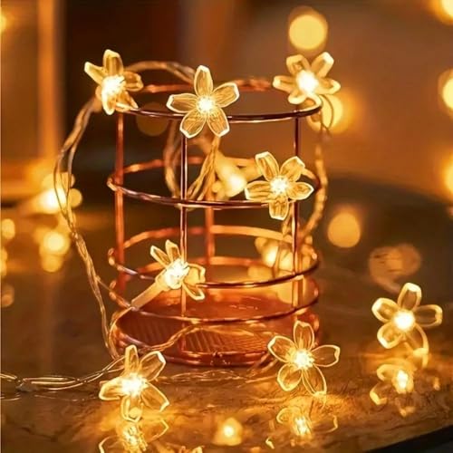 KHIZAR Led Fairy Light Strings Crystal Cherry Blossom Garland Indoor Decorative Flowers Lantern Festivel Decoration Lights Silicone Flower (Warm White) - Image 4