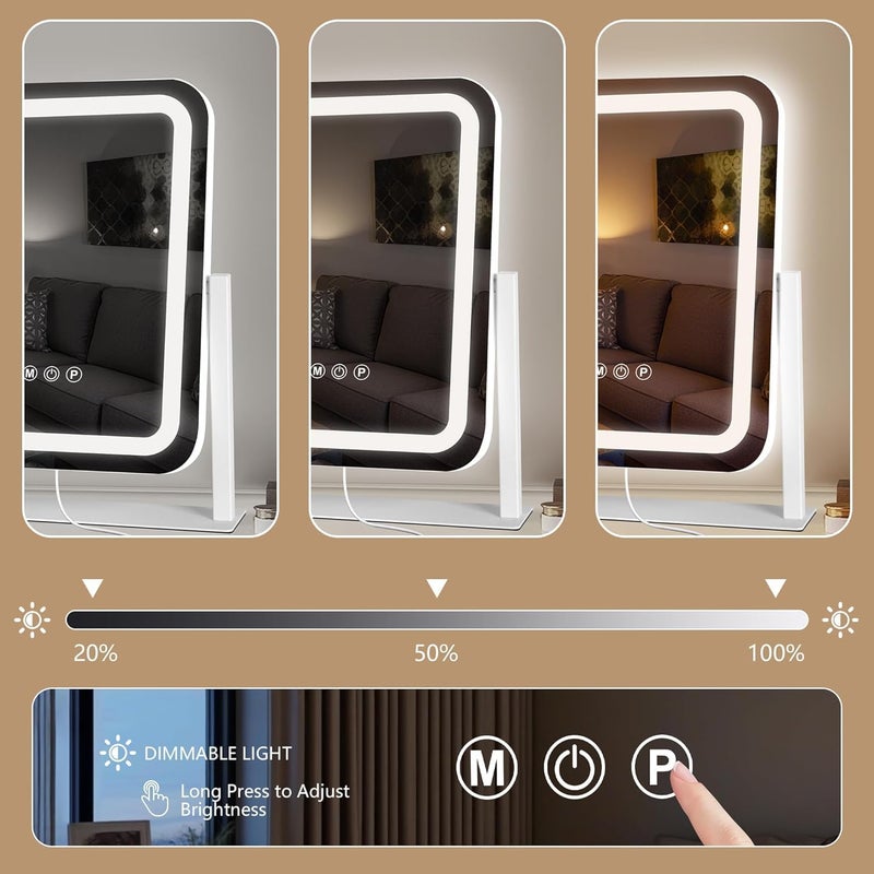 مرآة زينة Ratsamee 13×15 بوصة مع أضواء، مرآة مكياج LED، مرآة مكياج مضيئة مع 3 ألوان قابلة للتعتيم، تحكم ذكي باللمس، تحكم ذكي باللمس، دوران 360 درجة - Image 5