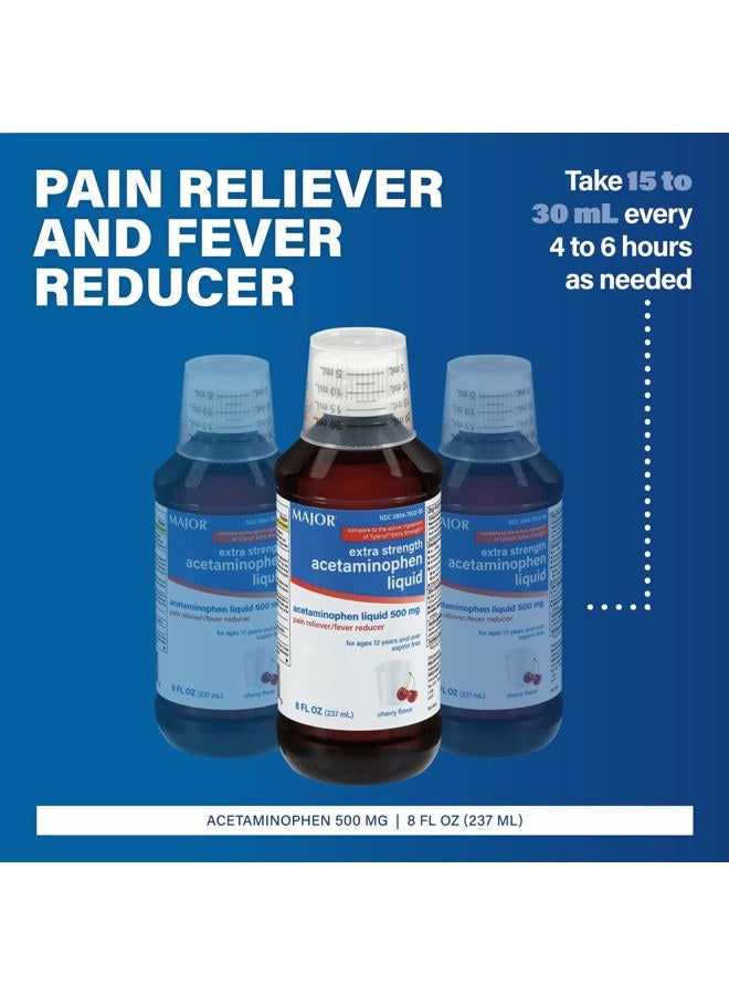 MAJOR Adult Extra Strength Liquid Acetaminophen 500mg - Helps Relieve Pain and Reduce Fevers - Aspirin Free - Cherry Flavor - 8 Fl Oz (1 Pack) - Image 2