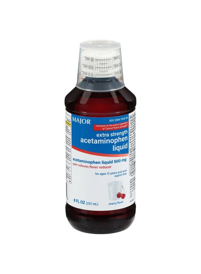 MAJOR Adult Extra Strength Liquid Acetaminophen 500mg - Helps Relieve Pain and Reduce Fevers - Aspirin Free - Cherry Flavor - 8 Fl Oz (1 Pack) - Image 1