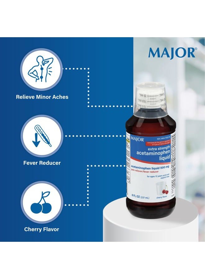 MAJOR Adult Extra Strength Liquid Acetaminophen 500mg - Helps Relieve Pain and Reduce Fevers - Aspirin Free - Cherry Flavor - 8 Fl Oz (1 Pack) - Image 3