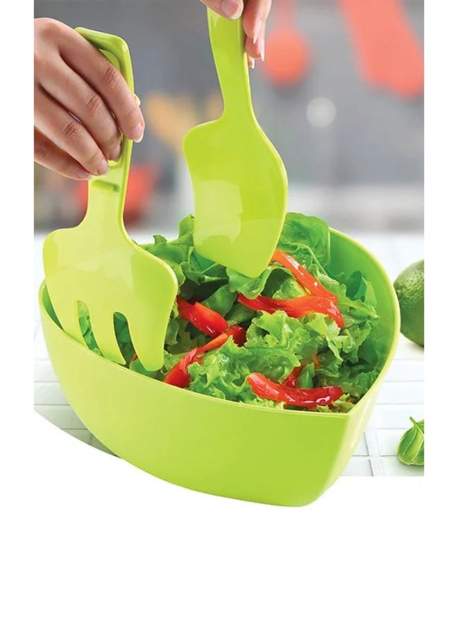 لمسة بلاست بولة سلطة بلاستيك من ماكس بلاست مع شوكة وملعقة تقديم | مواد عالية الجودة وآمنة غذائياً | مصممة لإعداد وتقديم السلطة بأمان ونظافة - Image 2