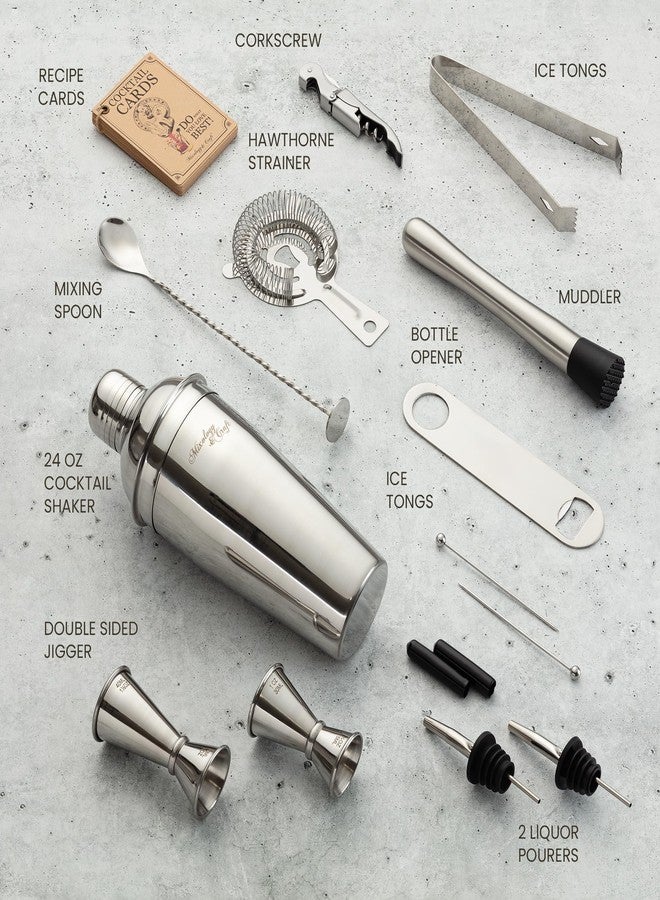 مكسولوجي آند كرافت مجموعة أدوات تحضير الكوكتيلات الاحترافية: مجموعة خلط كوكتيلات احترافية مكونة من 14 قطعة، مجموعة خلط مارتيني مع مجموعة أدوات بار كاملة تتضمن مدقة ومقياس - وصفات كوكتيلات حصرية إضافية - Image 2
