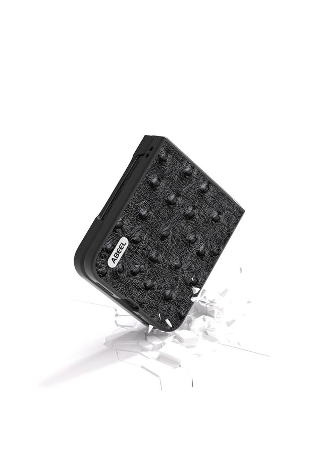 اس-توب جراب لهاتف Motorola Razr 50 Ultra من ABEEL مصنوع من جلد طبيعي بنقشة جلد النعام - Image 3