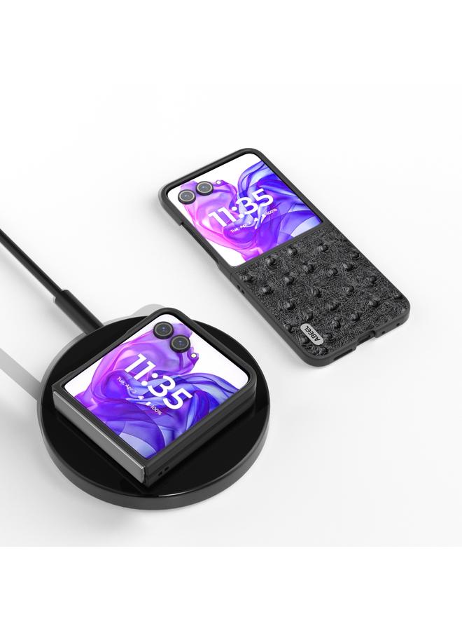 اس-توب جراب لهاتف Motorola Razr 50 Ultra من ABEEL مصنوع من جلد طبيعي بنقشة جلد النعام - Image 4