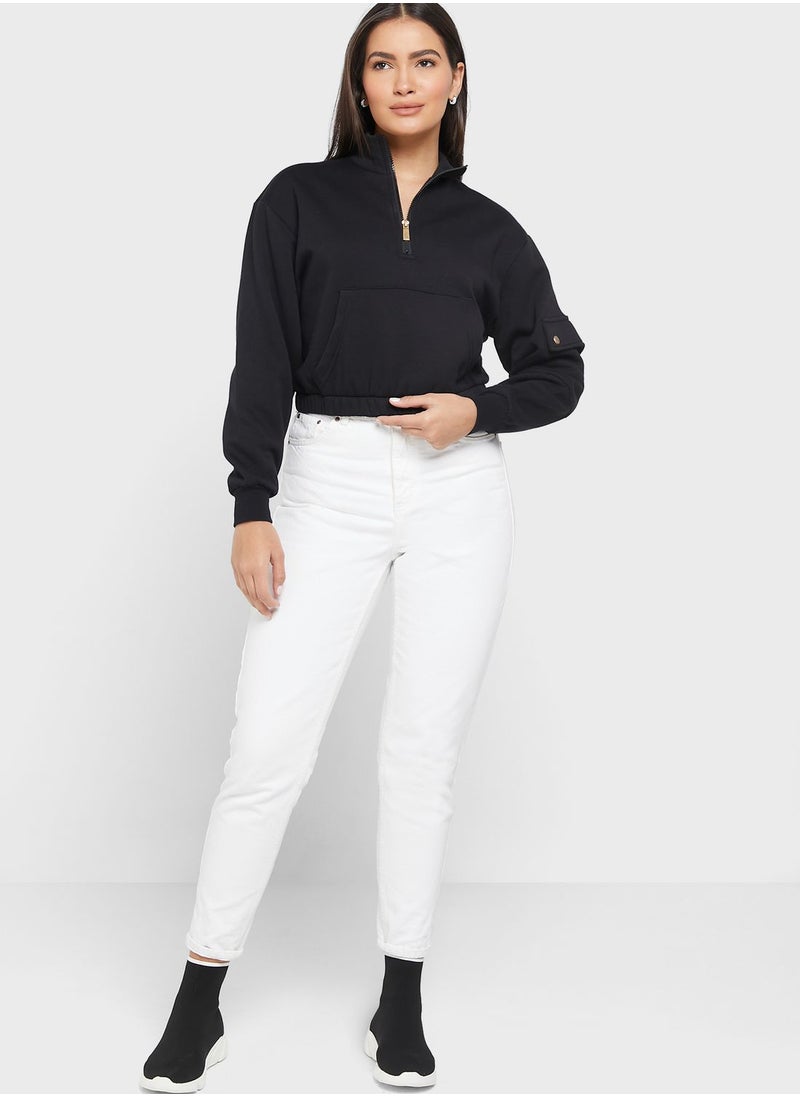 ONLY - Pocket Detail Crop Sweatshirt - Image 1