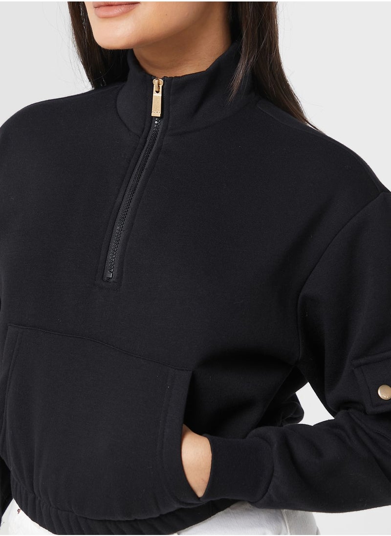 ONLY - Pocket Detail Crop Sweatshirt - Image 1