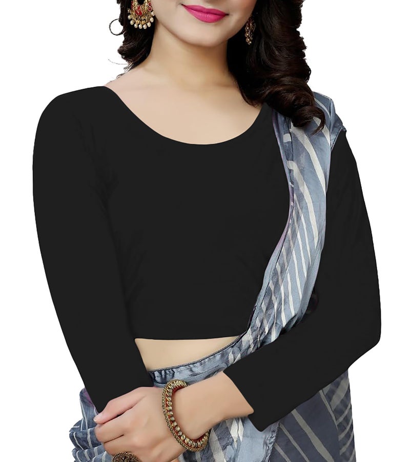 THE BLAZZE Women's Cotton Comfy Stretchable Scoop Neck Full | Long Sleeve Readymade Saree Choli Black Blouses for Women L685 1059 (XS, BLK) - Image 4