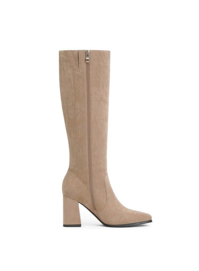 Modatope Knee High Boots Women Chunky Heel Square Toe Tall Boot for Women High Heel Side Zipper Long Boots, C-khakisuede, 7.5 - Image 4