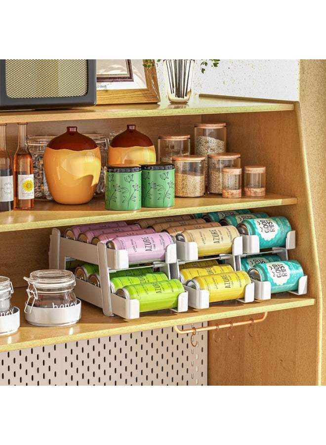 هابي هوم منظم علب مشروبات 2 دور يعمل بالجاذبية – هيكل بلاستيك متين مع قضبان معدنية – يناسب حتى 9 علب 330 مل لكل دور – تصميم موفر للمساحة للثلاجة 17 سم – وصول سلس وسهل، خالٍ من مادة BPA – مثالي لتخزين الصودا، العصائر والمشروبات الغازية بشكل منظم وأنيق - Image 4