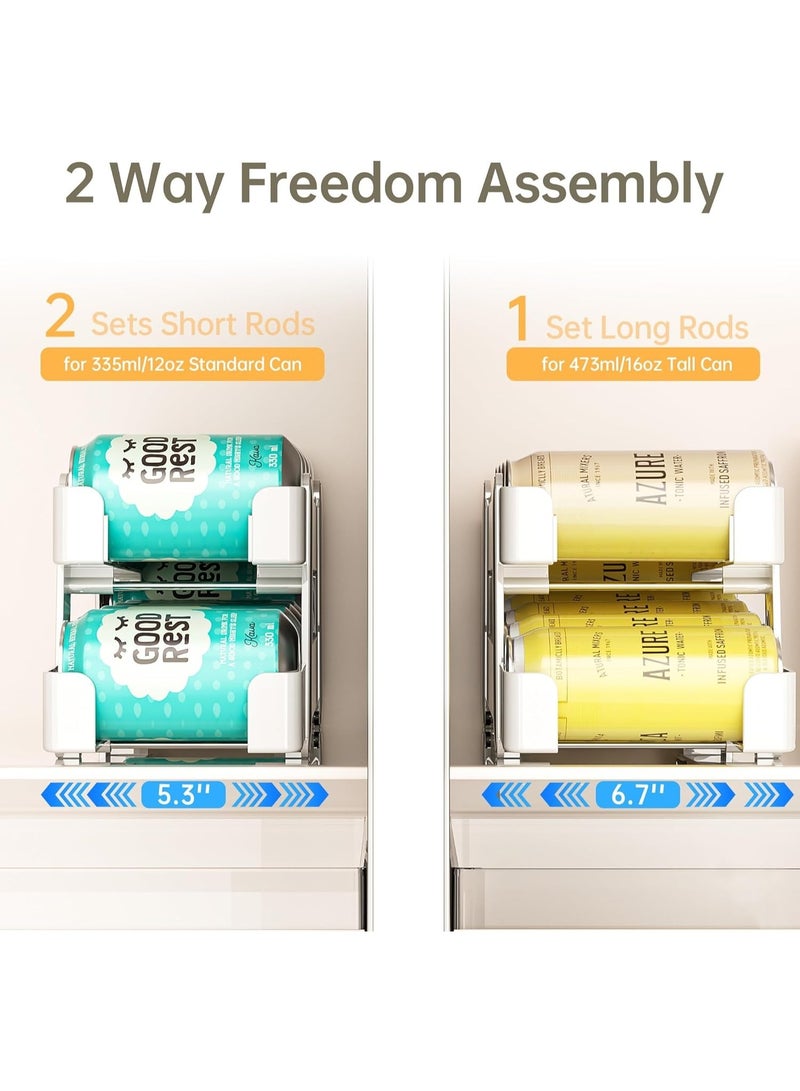هابي هوم منظم علب مشروبات 2 دور يعمل بالجاذبية – هيكل بلاستيك متين مع قضبان معدنية – يناسب حتى 9 علب 330 مل لكل دور – تصميم موفر للمساحة للثلاجة 17 سم – وصول سلس وسهل، خالٍ من مادة BPA – مثالي لتخزين الصودا، العصائر والمشروبات الغازية بشكل منظم وأنيق - Image 2