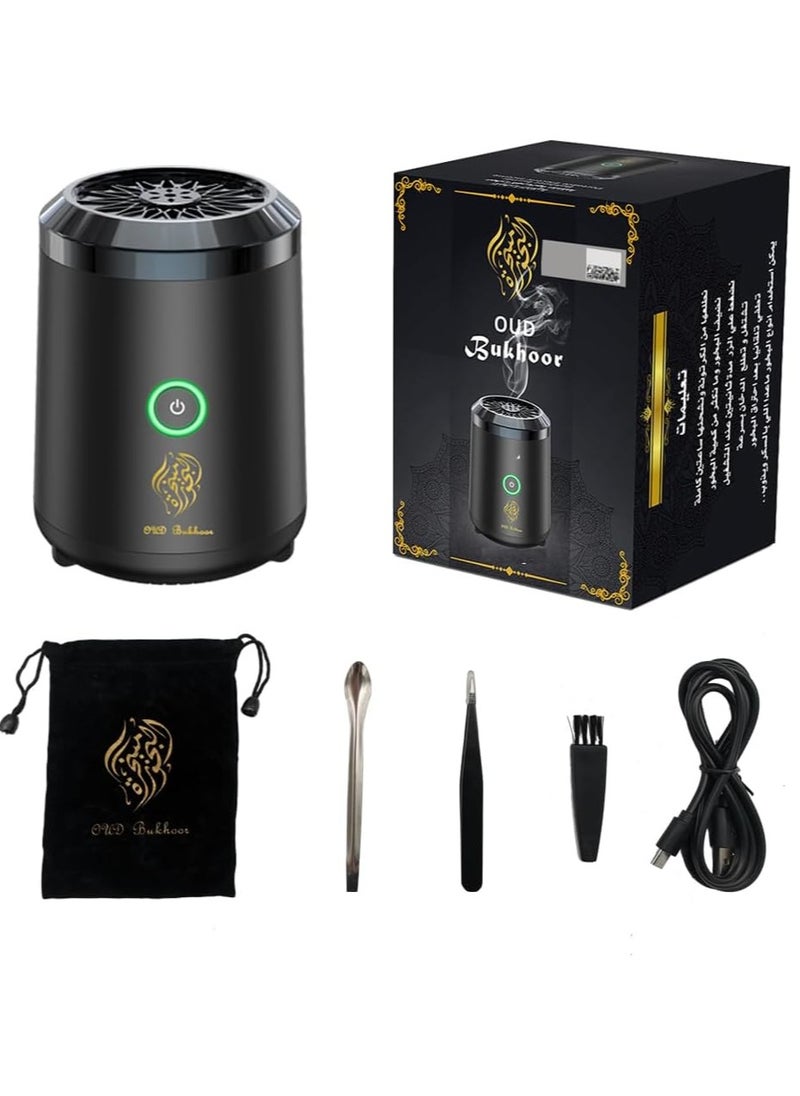 Oud Bukhoor Oud Incense bukhoor burner electric Usb rechargeable best gift for home, car, office & desert camping, Portable Electronic Bakhoor Burner,Mini Incense Burner Bakhoor, Rechargeable USB Aroma Diffuser,Car Incense burner Electric Arabic Incense Holder Muslim Home Decoration, Black  - Image 1
