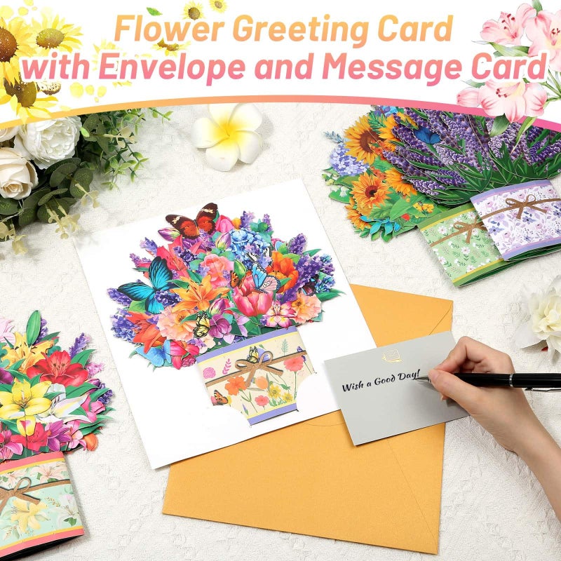 Caffox 4Pack Paper Flower Pop Up Cards, Flower Bouquet Card Popup 3D Greeting Cards for Mother's Day, Graduation, Anniversary, Birthday, Congratulations, Get Well, Home Decor, with Envelope and Note - Image 4
