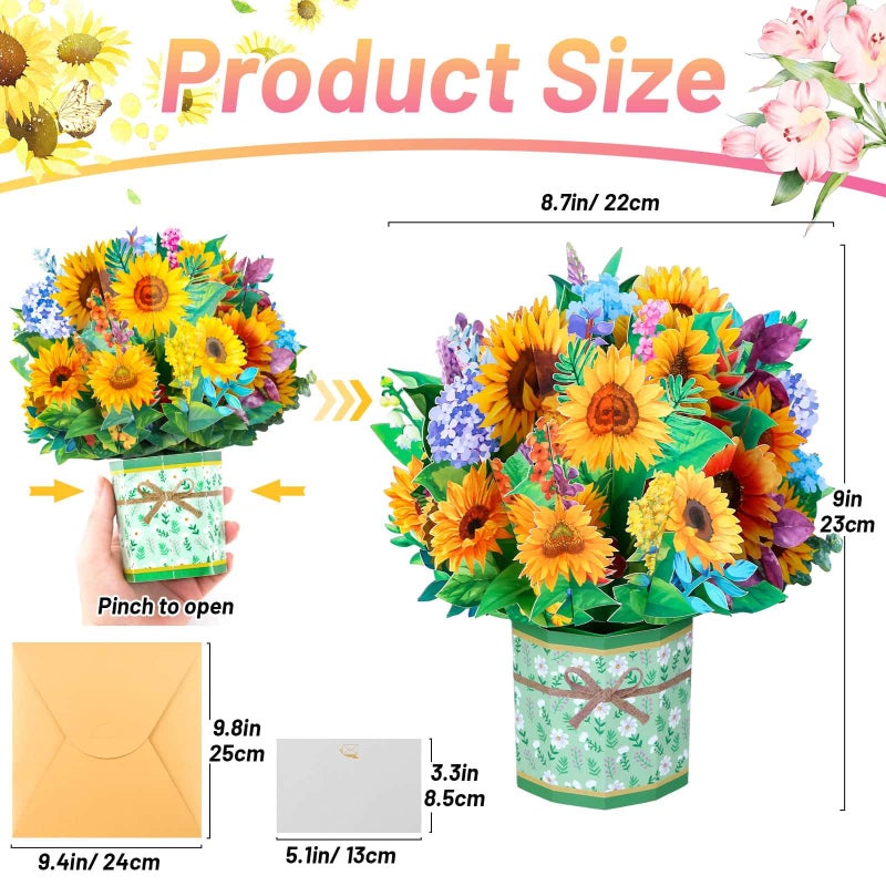 Caffox 4Pack Paper Flower Pop Up Cards, Flower Bouquet Card Popup 3D Greeting Cards for Mother's Day, Graduation, Anniversary, Birthday, Congratulations, Get Well, Home Decor, with Envelope and Note - Image 5
