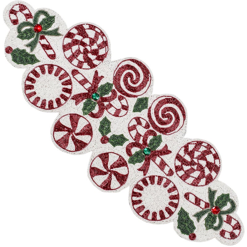 CLEENTABLE Handcrafted Christmas Beaded Table Runner 36x13 Art Deco Home Decor Luxury Dinner Table Centerpiece in Vibrant Cherry Reddish with 85 Glass Beads Durable Polyester Backing