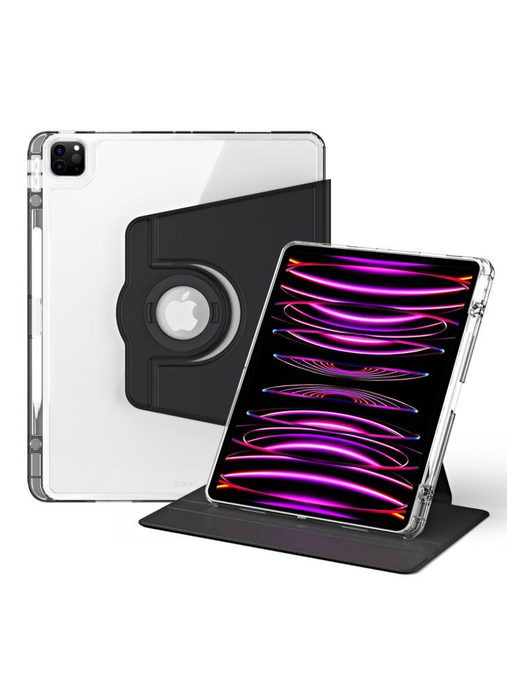 حافظة لجهاز iPad Pro 12.9 (2022)/(2021)/(2020)/(2018) مع حامل قابل للفصل وغطاء تابلت من جلد البولي يوريثان والأكريليك - أسود - Image 1