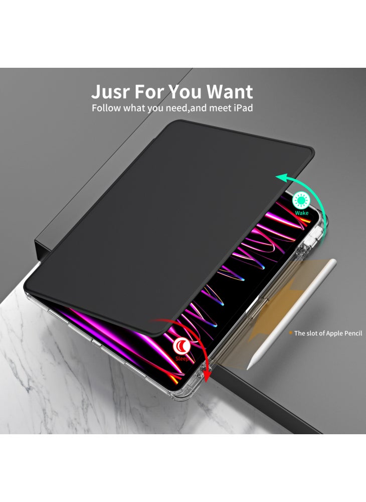 حافظة لجهاز iPad Pro 12.9 (2022)/(2021)/(2020)/(2018) مع حامل قابل للفصل وغطاء تابلت من جلد البولي يوريثان والأكريليك - أسود - Image 2