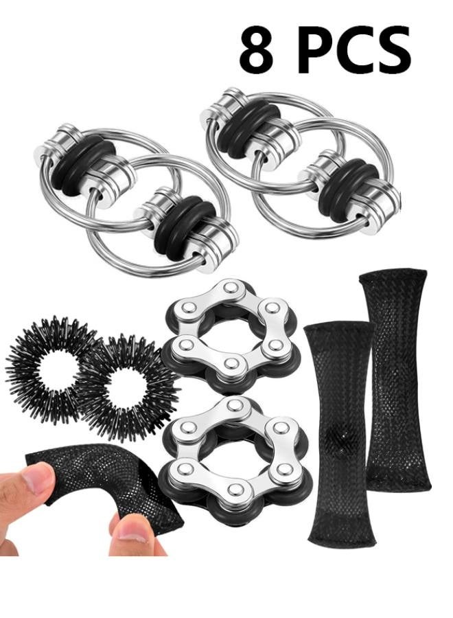8 قطع من ألعاب فيدجيت الحسية مع سبينر فيدجيت وألعاب القلق وحلقات الضغط على نقاط معينة من الجسم وسلسلة دراجة وشبكة رخامية وسلسلة قلابة وألعاب مكتب هادئة لمرضى التوحد وألعاب عيد الفصح للمراهقين والبالغين والأولاد والبنات - Image 1