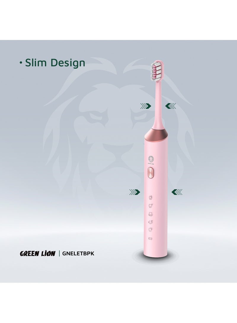 GREEN LION Electric Toothbrush with 5 Modes & 4 Brush Heads, Suitable For Sensitive & Color Teeth, Standard Whitening, Intelligent Timing, Slim Design, IPX7 Waterproof - Pink - Image 5