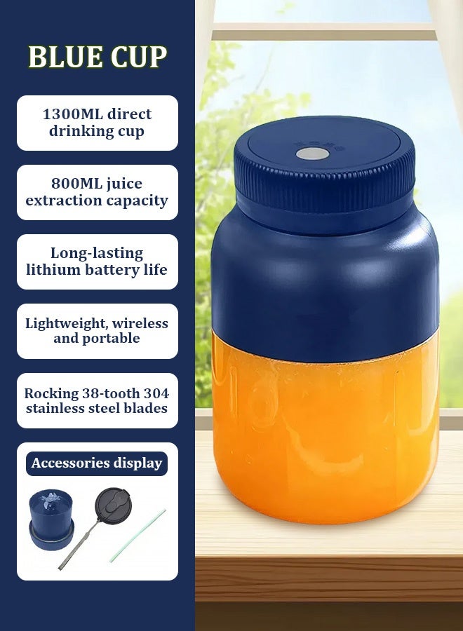 1300ml Enlarged Portable Electric Juicer Cup Smoothie Cup BPA-free USB Rechargeable Stainless Steel Blades Portable Blender Essential for summer