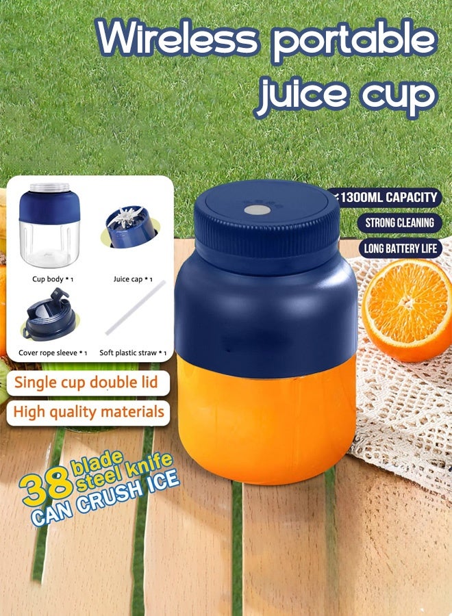 Enlarged Portable Blender Cup - 38 Stainless Steel Blades USB Rechargeable Blender Juicer Juice Cup - Home Size Juice Cup for Camping, Travel & Home - Image 1