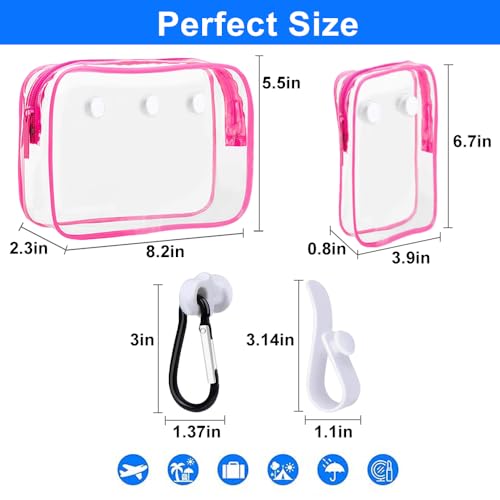 Everfunny 2 Packs Clear Bogg Beach Tote Bag with 4 Pack Insert Hooks Accessories for Bogg Bags Travel Makeup Clean Toiletry Brush Organizer Cosmetic Divider Storage Inner Pouch (Rose Red set of 2) - Image 4