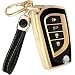 Lucrum Compatible with Toyota Key Fob Cover Leather Keychain Keyfob Case for Avalon Camry Corolla Prius RAV4 Highlander CHR for 4 Button Remote 20182025 Black and Gold - Image 2