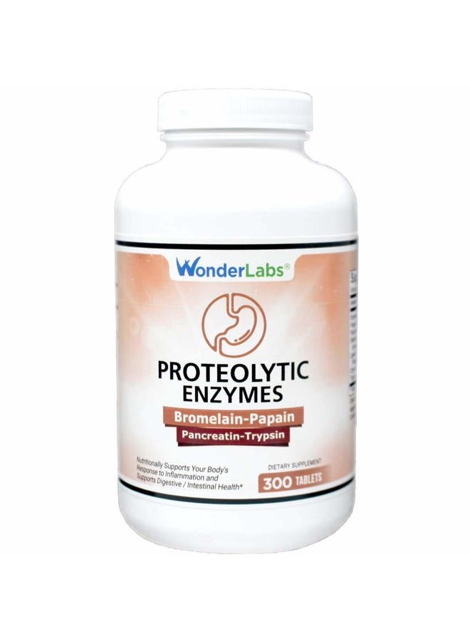 Wonder Laboratories Proteolytic Enzymes | Bromelain Papain Pancreatin Trypsin 550 mg Total with Standardized Amylase, Lipase, and Protease, 300 Tablets - Image 1