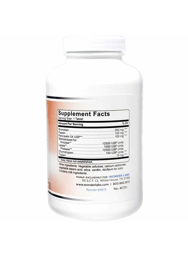 Wonder Laboratories Proteolytic Enzymes | Bromelain Papain Pancreatin Trypsin 550 mg Total with Standardized Amylase, Lipase, and Protease, 300 Tablets - Image 2