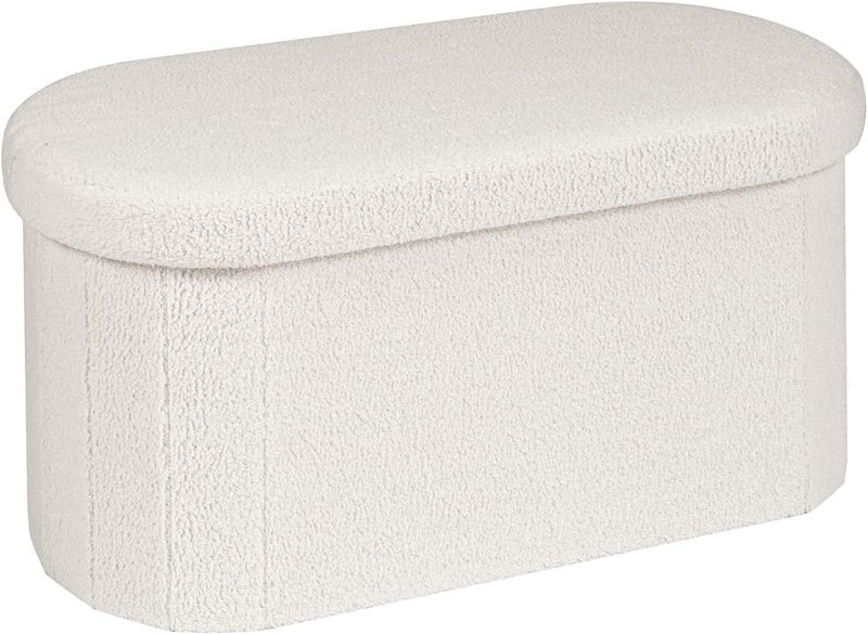 Gogoya Storage Ottoman Bench, Folding 76x38x38cm Foot Rest Stool Large Storage Seat,Linen Fabric Children Long Sofa Stool, Ottoman Bench with Lid Hollow Design for Bedroom, Dorm, Hallway (Round White) - Image 1